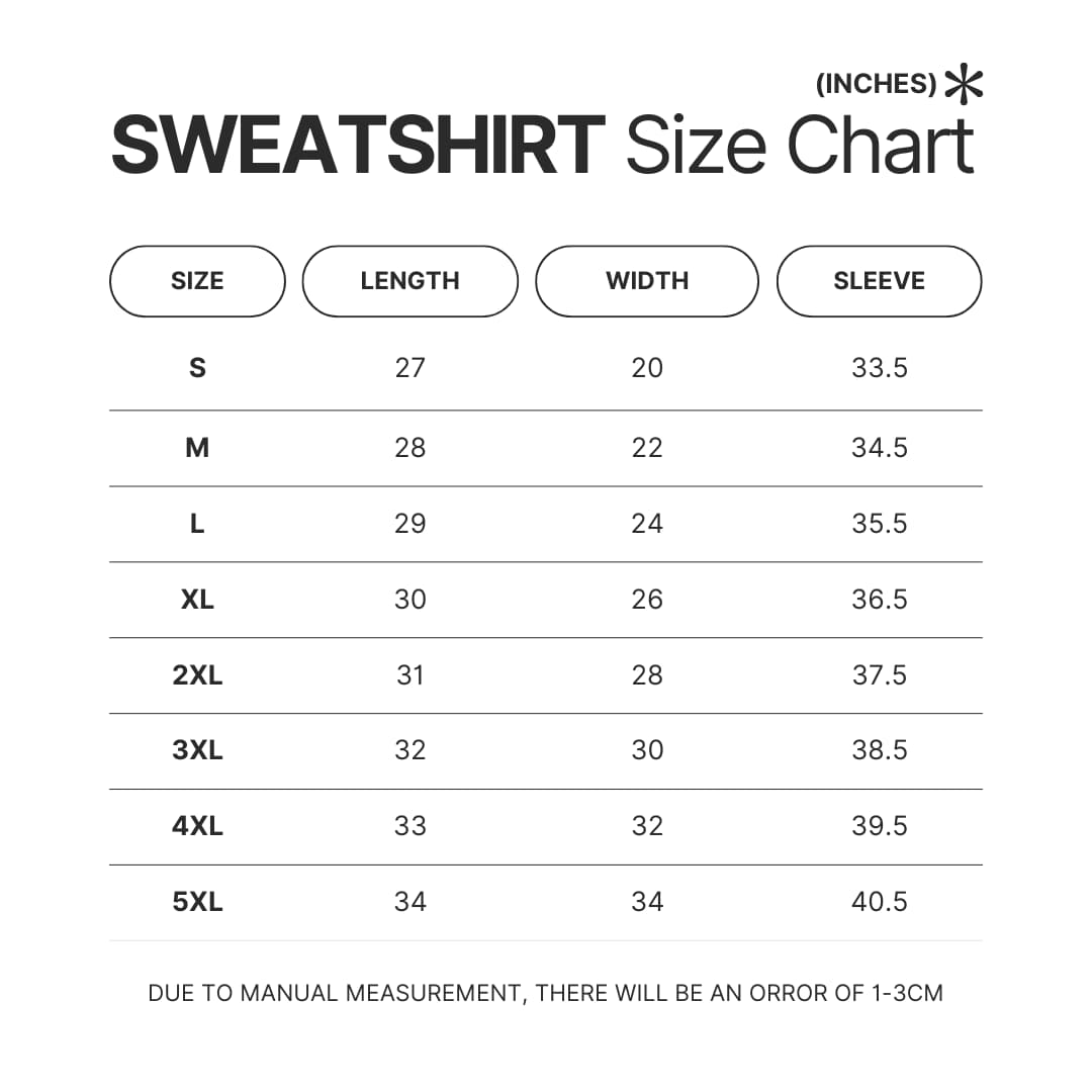 Sweatshirt Size Chart - Gravity Falls Merchandise