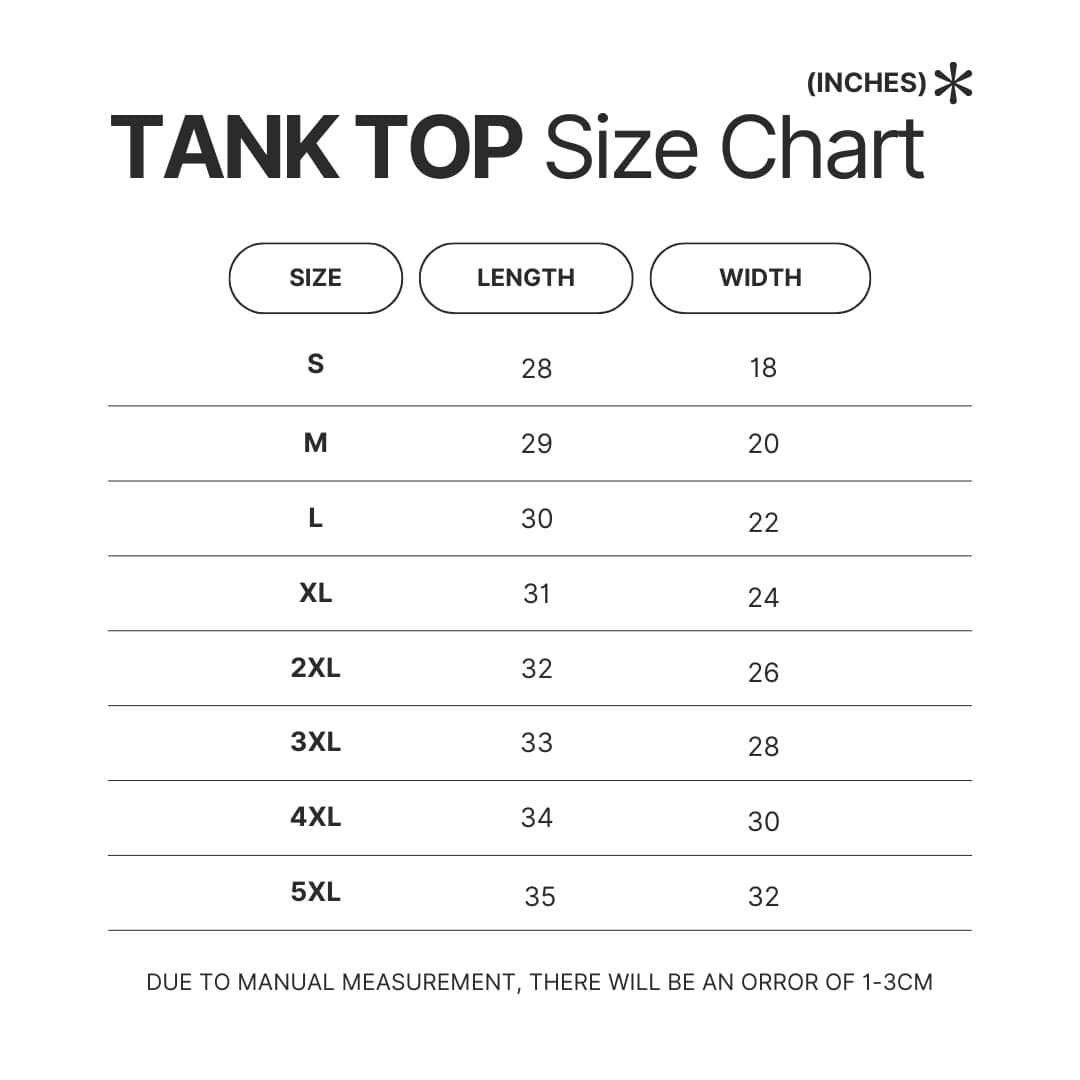 Tank Top Size Chart - Gravity Falls Merchandise