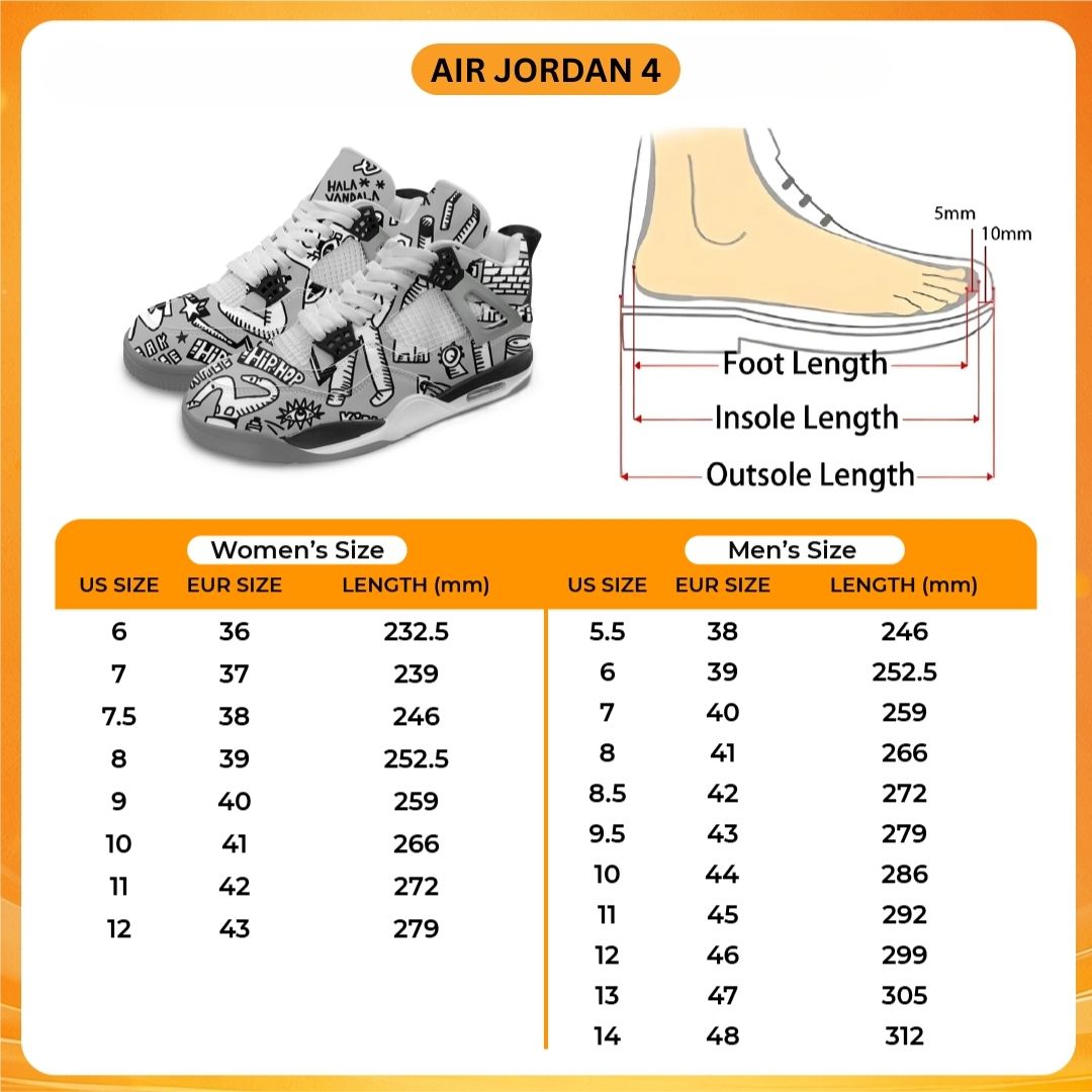 Air Jordan 4 Shoes Size Chart - Gravity Falls Merchandise