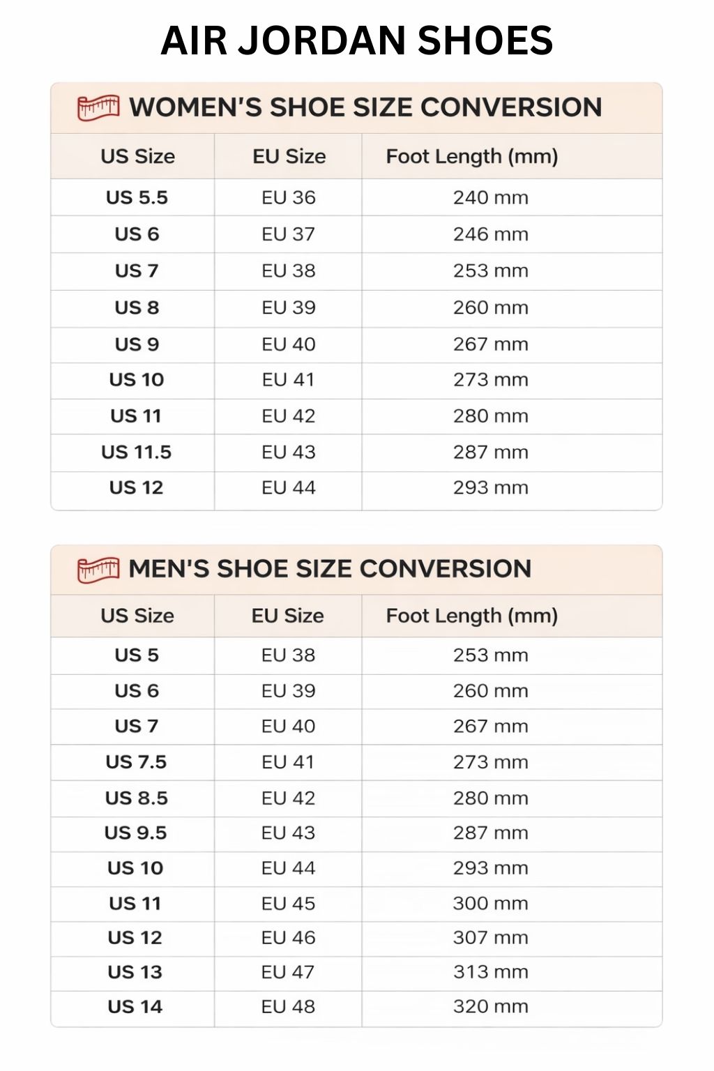 Air Jordan High Low Top Shoes Size Chart - Gravity Falls Merchandise