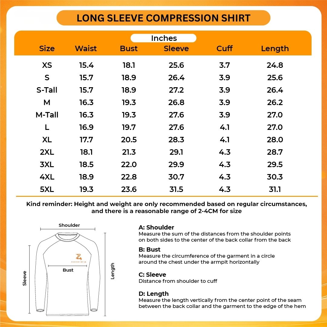Long Compression shirt Size chart - Gravity Falls Merchandise