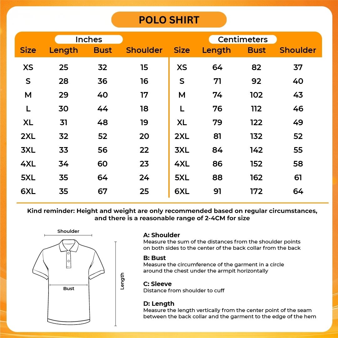 Polo shirt Size Chart - Gravity Falls Merchandise