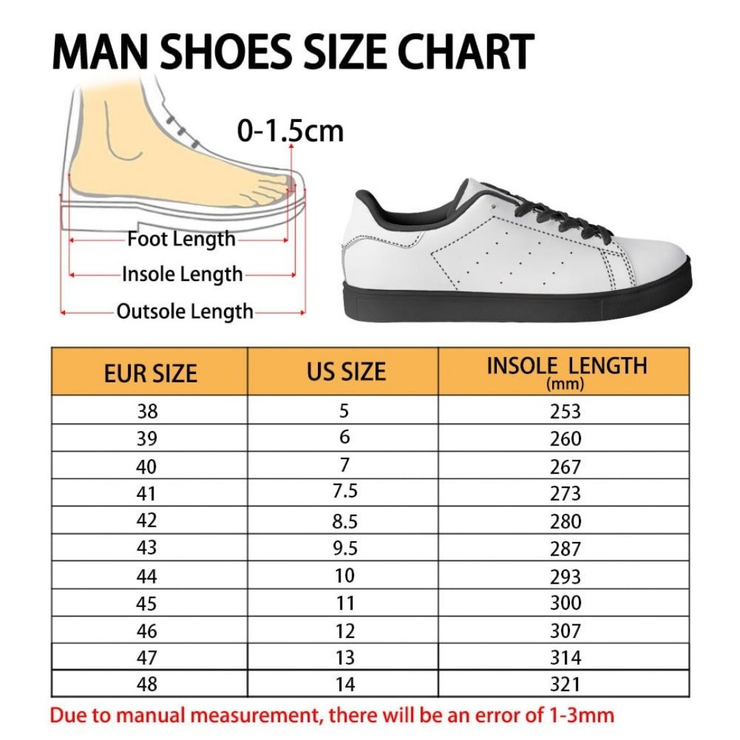 Skate Man Shoes Size Chart - Gravity Falls Merchandise