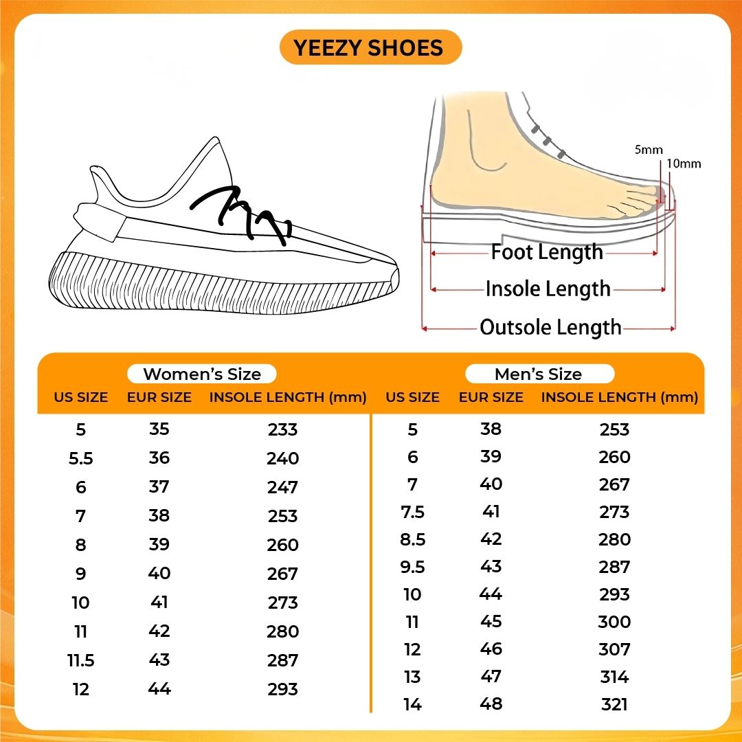 Yeezy Shoes Size Chart - Gravity Falls Merchandise