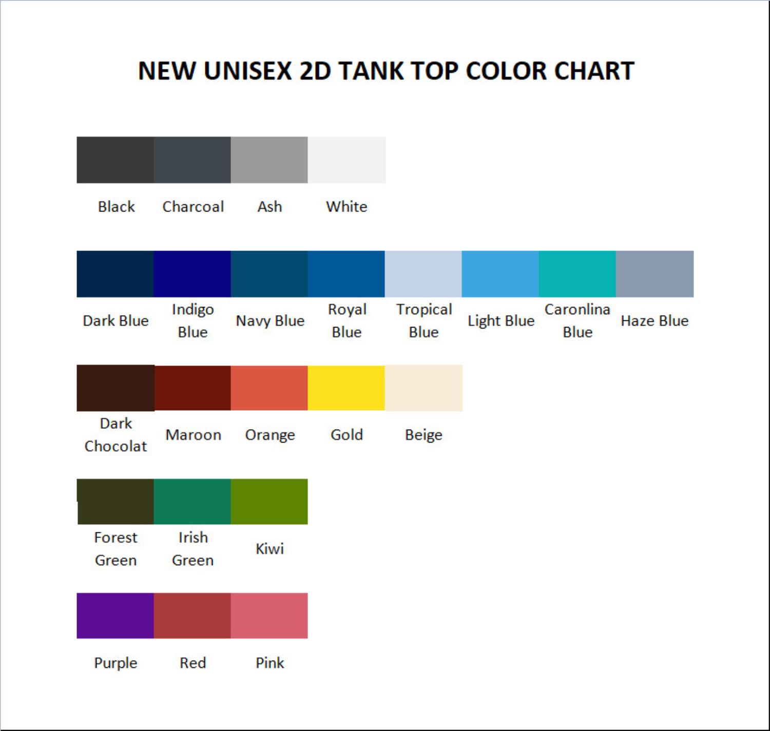 tank top color chart - Gravity Falls Merchandise